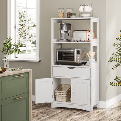 Kitchen Sideboard Pantry Cabinet Tall Freestanding Storage Cabinets with Shelves and Drawer for Bathroom Home Office, White