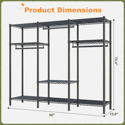 EnHomee Clothing Rack Portable Closet Organizer with 9 Shelves & 3 Rods,Heavy Duty Adjustable Wardrobe Rack 795 LBS CapacityBlack