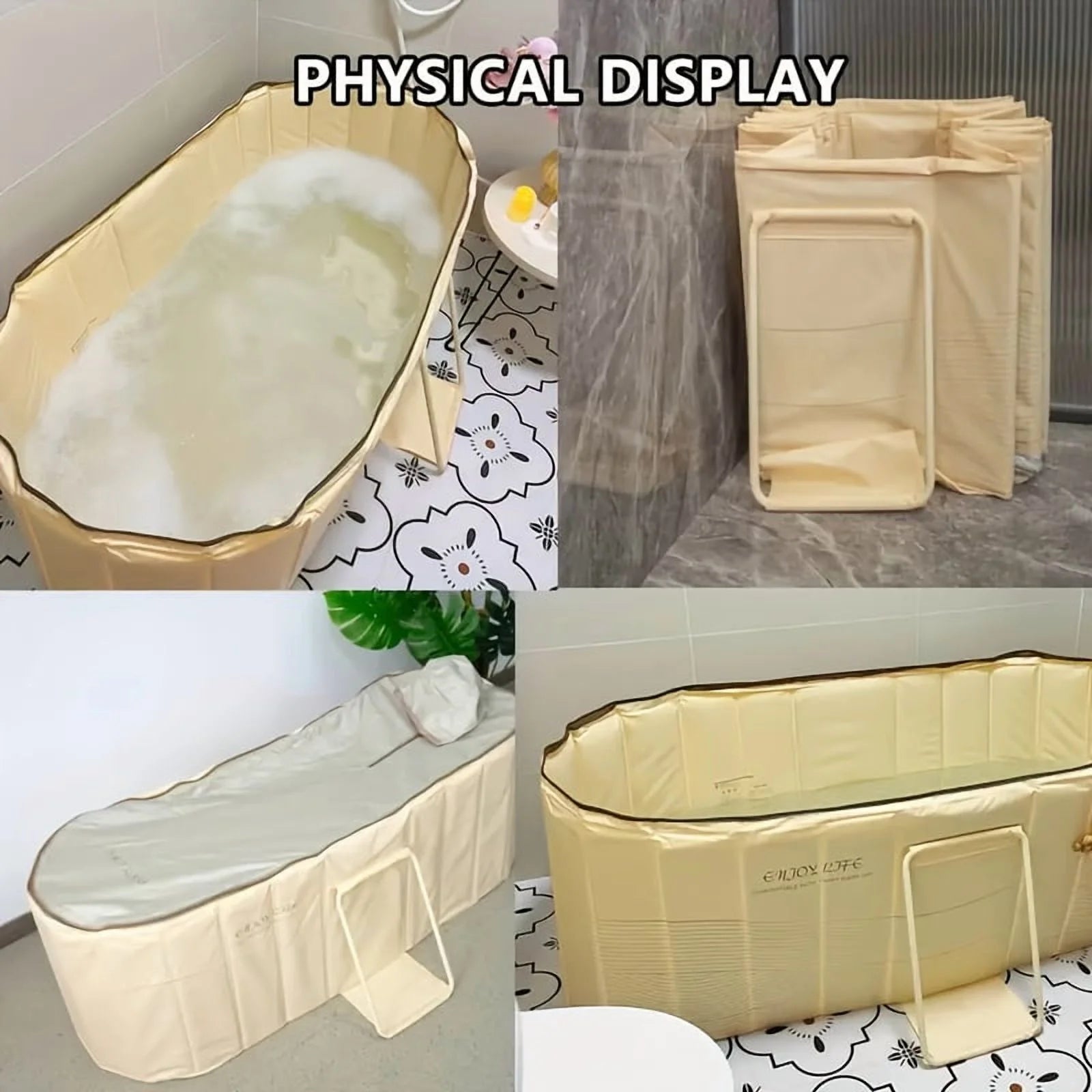 Portable Hot Tub & Ice Bath - Foldable, No Installation, Dual Drainage - Relaxation, Cold Water Therapy, Perfect Gift for Christmas & Halloween - Beige
