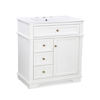 GDF Studio 30" Modern Bathroom Vanity with Sink Combo Set, 3 Drawers and A Tip-out Drawer, Door Shelf, White