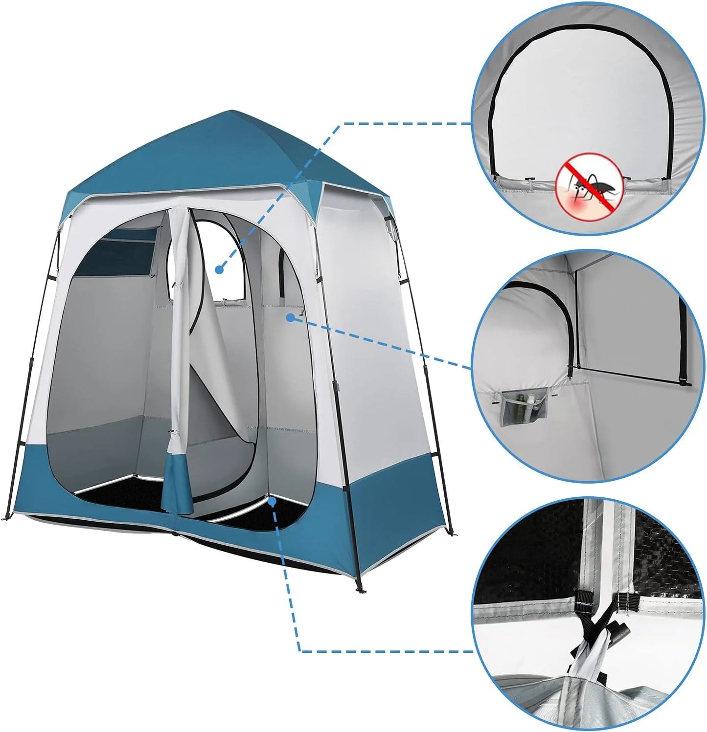 JWRWEF Oversized 2-Room Shower Tent - 7.5FT Extra-Wide Pop-Up Privacy Shelter, 5000mm Waterproof & Windproof Changing Room for Camping, Dressing, Toilet, Bathroom