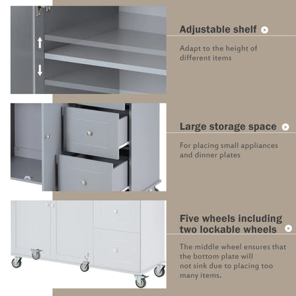 Kitchen Cart with Solid Wood Top and Drop Leaf Breakfast Bar, Rolling Mobile Kitchen Island with Storage, Spice Rack and Towel Rack, 52.7 Inch Width, Grey Blue