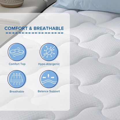 12'' Queen Hybrid Mattress, QUEEN ROSE Hybrid Firm Mattress in a Box with Gel Memory Foam, Individually Wrapped Pocket Coils Innerspring, Pressure-Relieving and Supportive, Mattress Queen Size