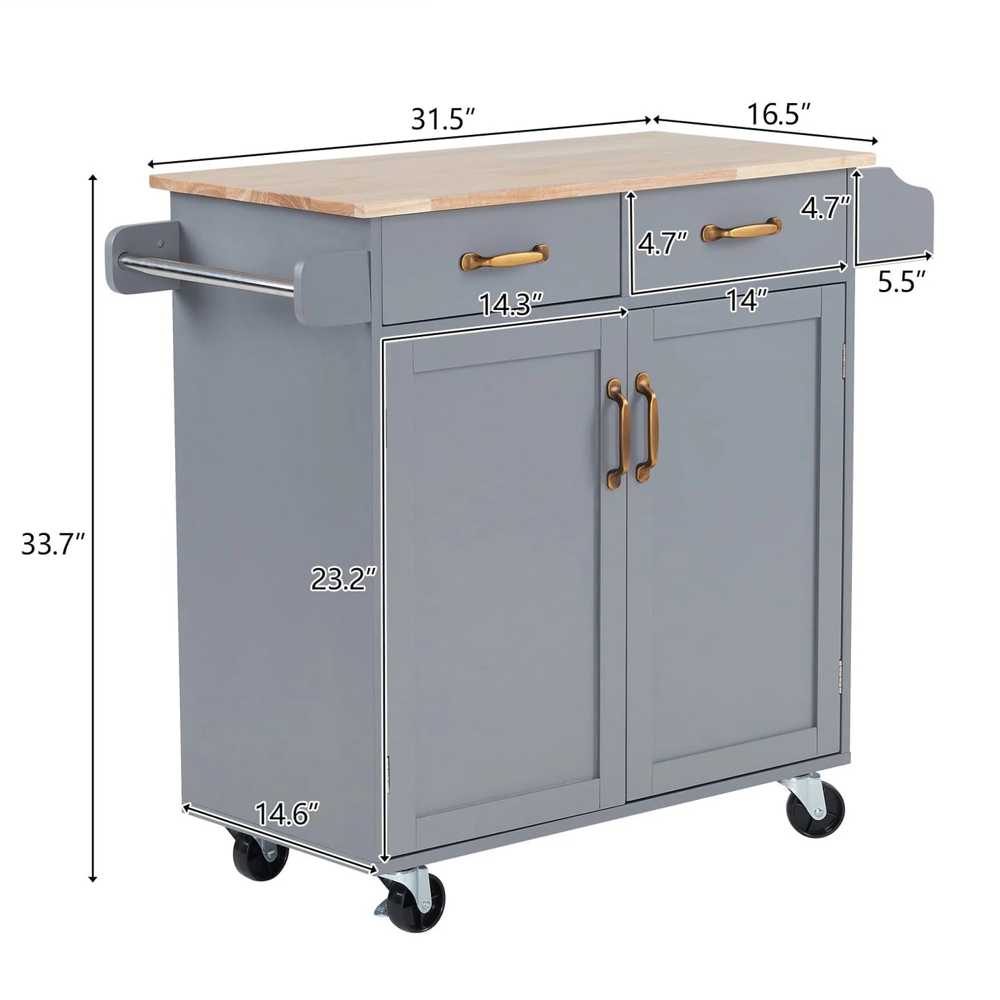 Ktaxon Rolling Trolley Cart Kitchen Island with Spice Rack, Towel Rack & Drawer, Wooden Storage Cabinet with Caster Wheels Gray