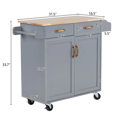 Ktaxon Rolling Trolley Cart Kitchen Island with Spice Rack, Towel Rack & Drawer, Wooden Storage Cabinet with Caster Wheels Gray