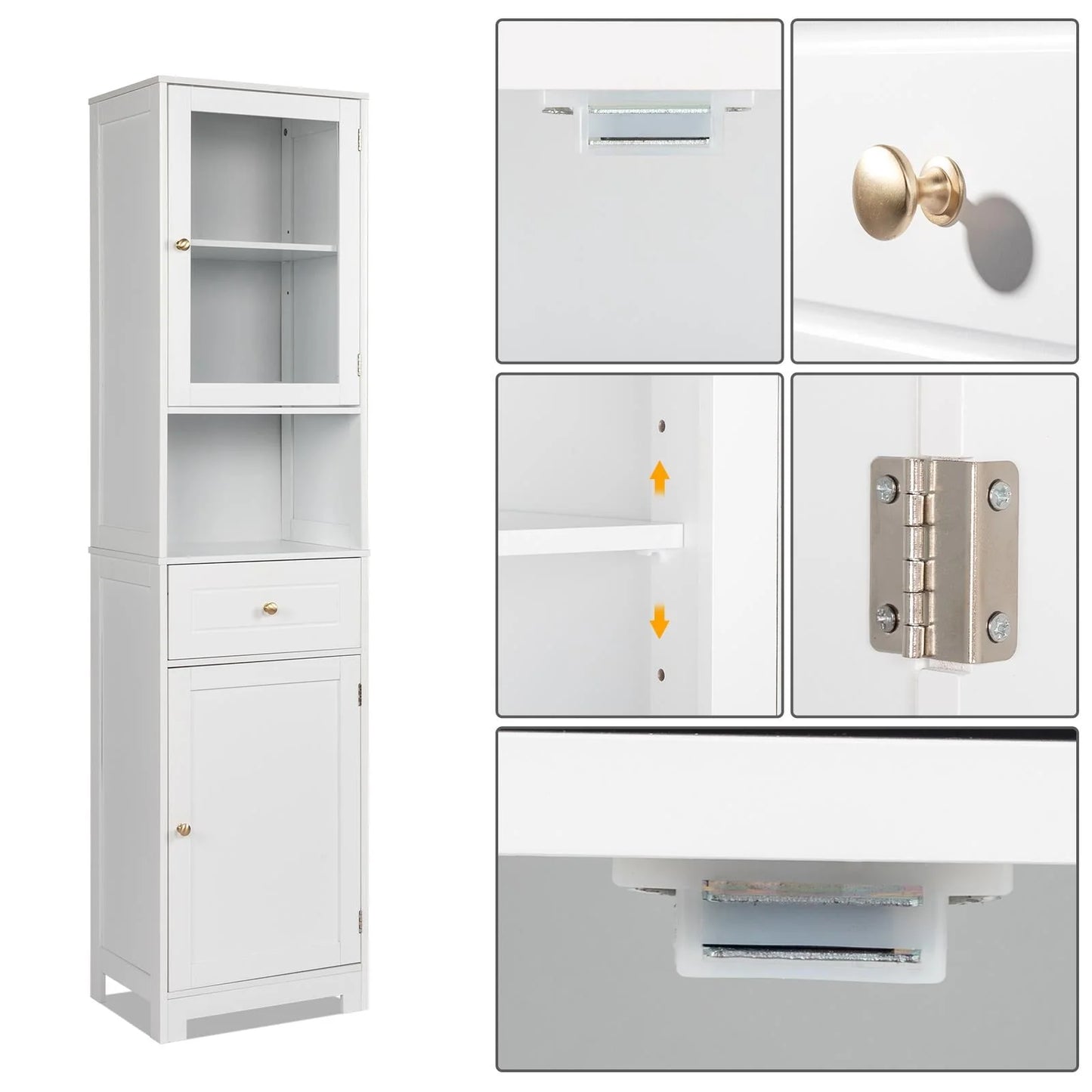 Ktaxon Large Bathroom Tall Storage Cabinet Organizer, Freestanding Line Tower Pantry Cabinet with Adjustable Shelves and 2 Cupboards for Kitchen Living Room Bedroom Office, 18"x13"x71", White