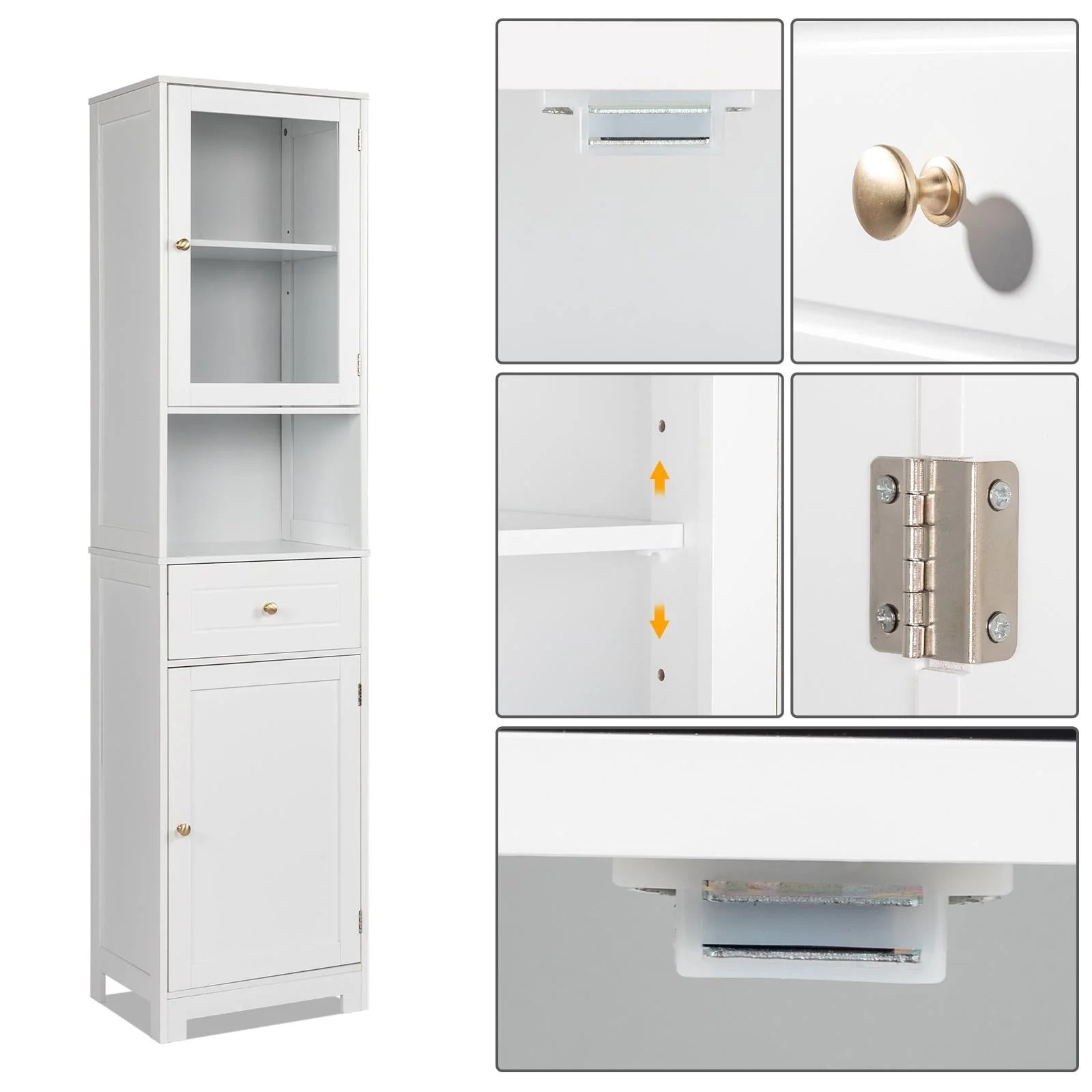 Ktaxon Large Bathroom Tall Storage Cabinet Organizer, Freestanding Line Tower Pantry Cabinet with Adjustable Shelves and 2 Cupboards for Kitchen Living Room Bedroom Office, 18"x13"x71", White