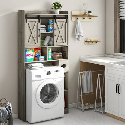 Over The Toilet Storage Cabinet, Farmhouse Storage Cabinet Over Toilet with Sliding DoorsHome Space-Saving Toilet Rack, for Bathroom, Restroom, Laundry