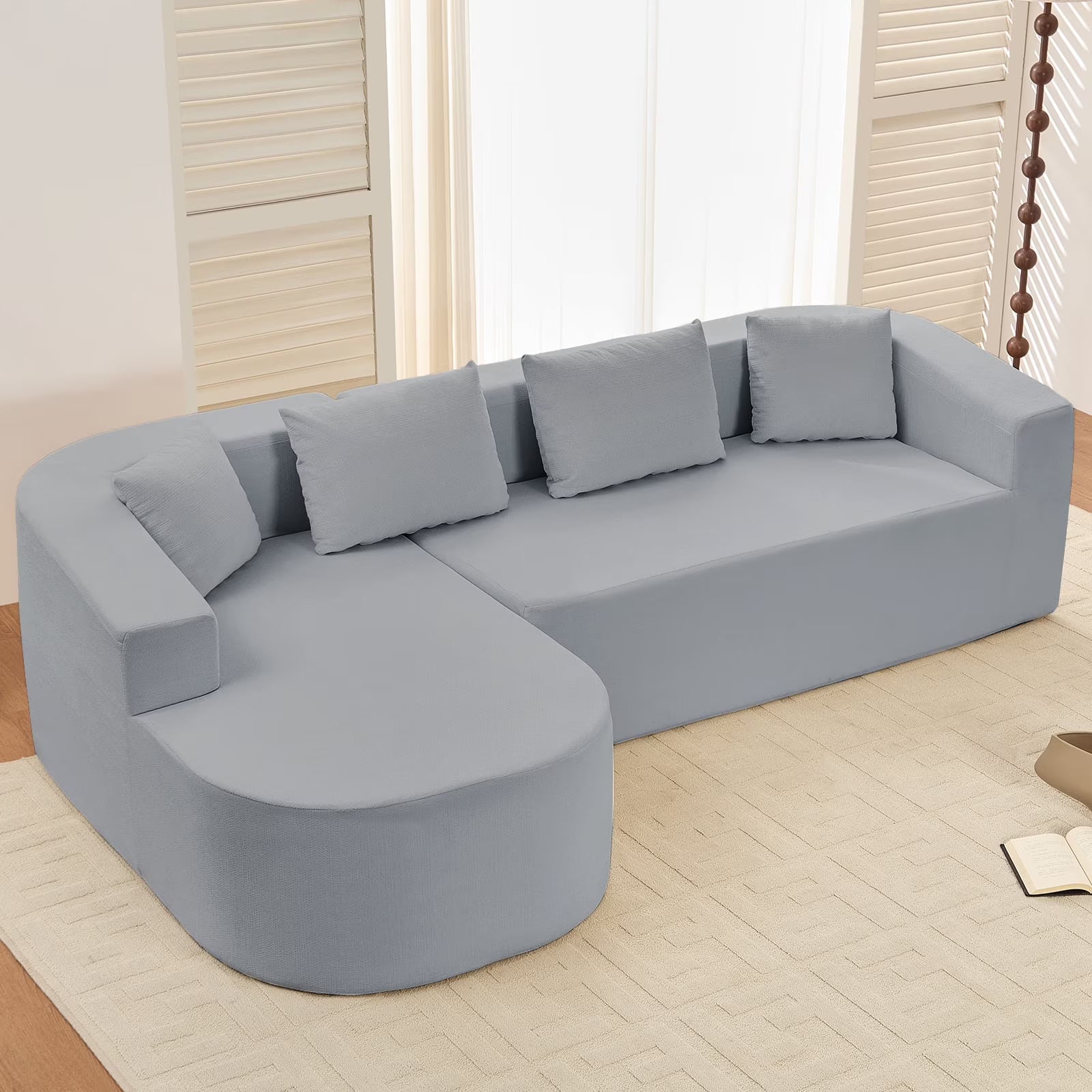 Puremind 67"W Curved Loveseat, Upholstered Chenille Sofa with Three Throw Pillows, Floor Sofa Couch for Living Room/Small Space, No Assembly Required, Dark Gray