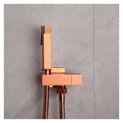 Hand Held Bidet Sprayer Douche Toilet Kit Bidet Faucet Rose Gold Square Shattaf Shower Head Copper Valve Set Jet Bidet Faucet