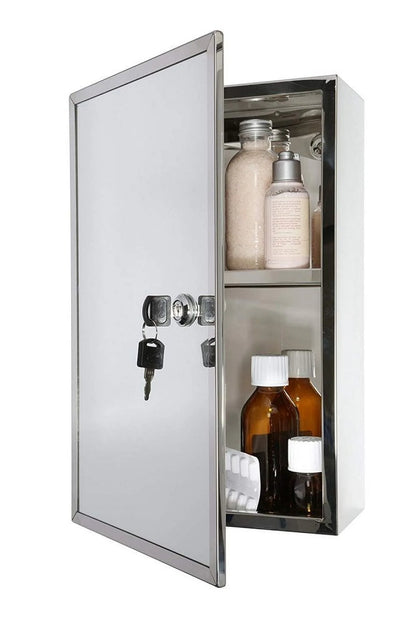 Croydex Trent Lockable Bathroom Storage Medicine Cabinet, Stainless Steel (15.7 x 9.8 in)