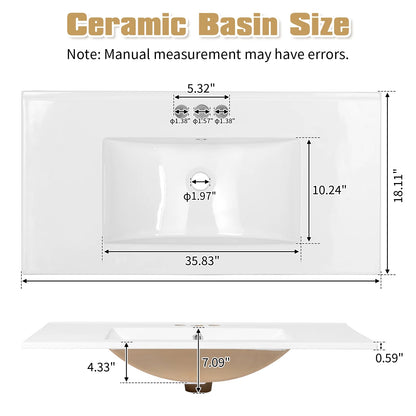 Ktaxon Modern 36'' Bathroom Vanity Set with Sink Ceramic Top, Freestanding Cabinet Storage Space Saver, White (Split Two Packages for Delivery)