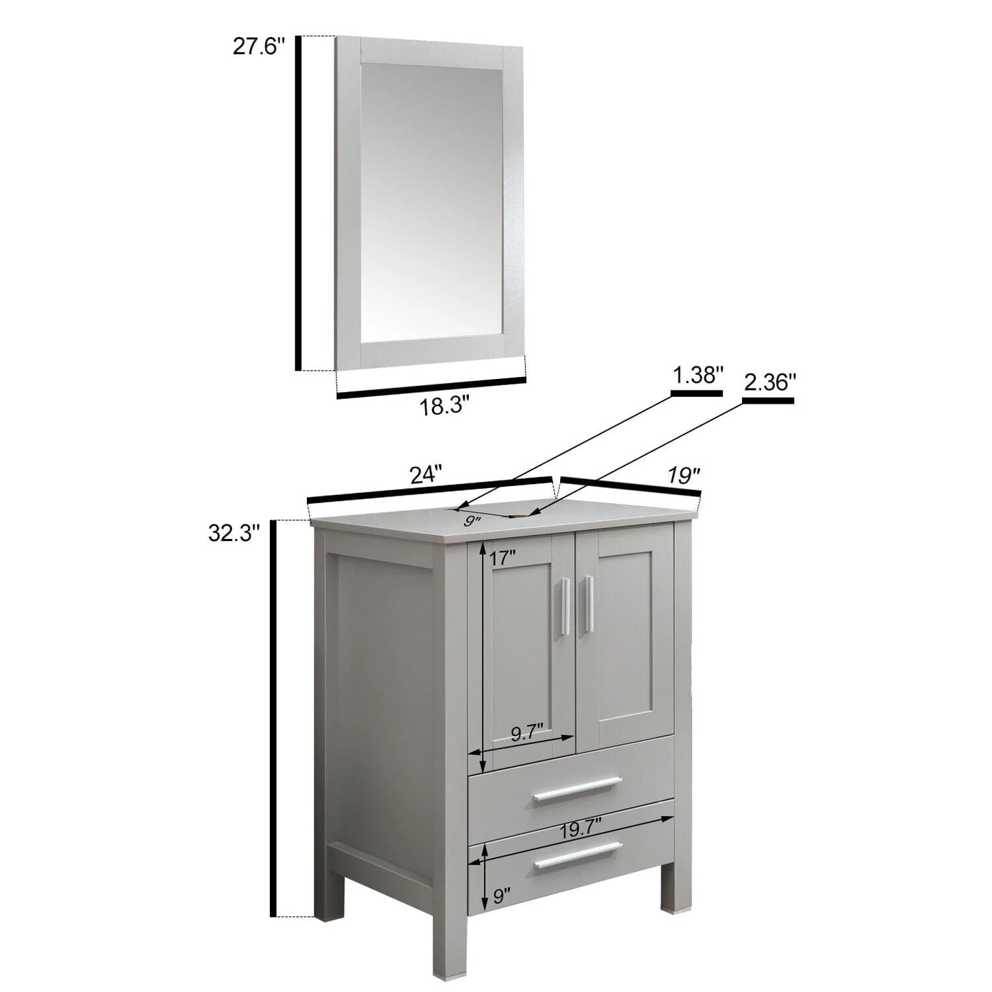 FULLWATT 24 in Bathroom Cabinet Storage Pop up Drain New (Sink Not Included)