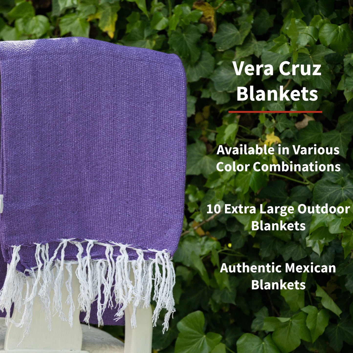 Vera Cruz 10 Pack Yoga Mexican Blankets, 75" x 53" Outdoor Blankets, Purple