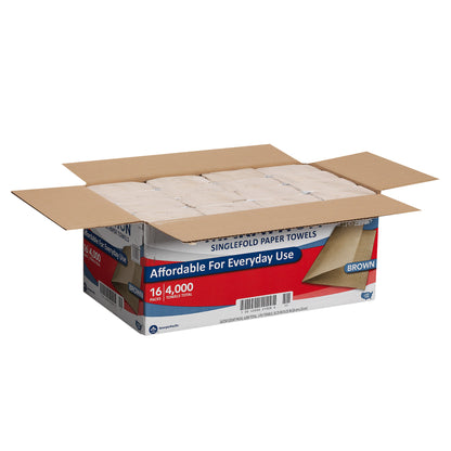 Marathon Paper Towel, Brown, Singlefold, 1-Ply, 250-count, 16-pack