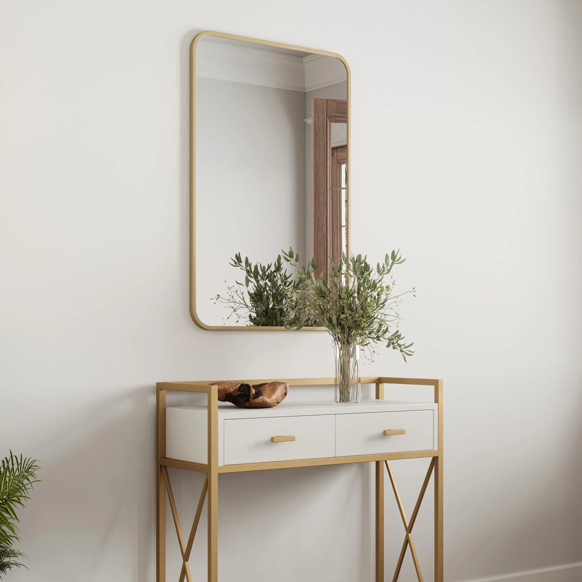 Isla Rectangle Wall Accent Mirror, 30" H x 20" L, Modern Metal Framed, Living Room, Bedroom, Bathroom Vanity Mirror, Gold Design House, 596510-GLD