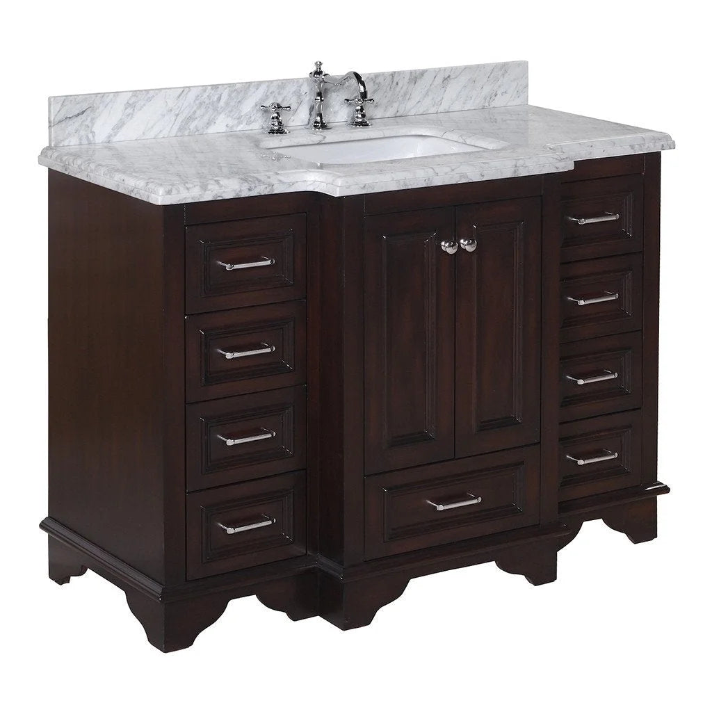 Nantucket 48" Bathroom Vanity with White Cabinet and Carrara Marble Top