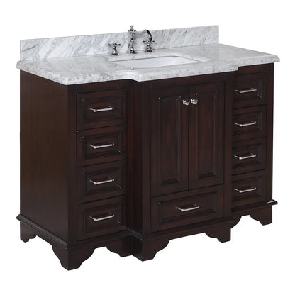 Nantucket 48" Bathroom Vanity with White Cabinet and Carrara Marble Top