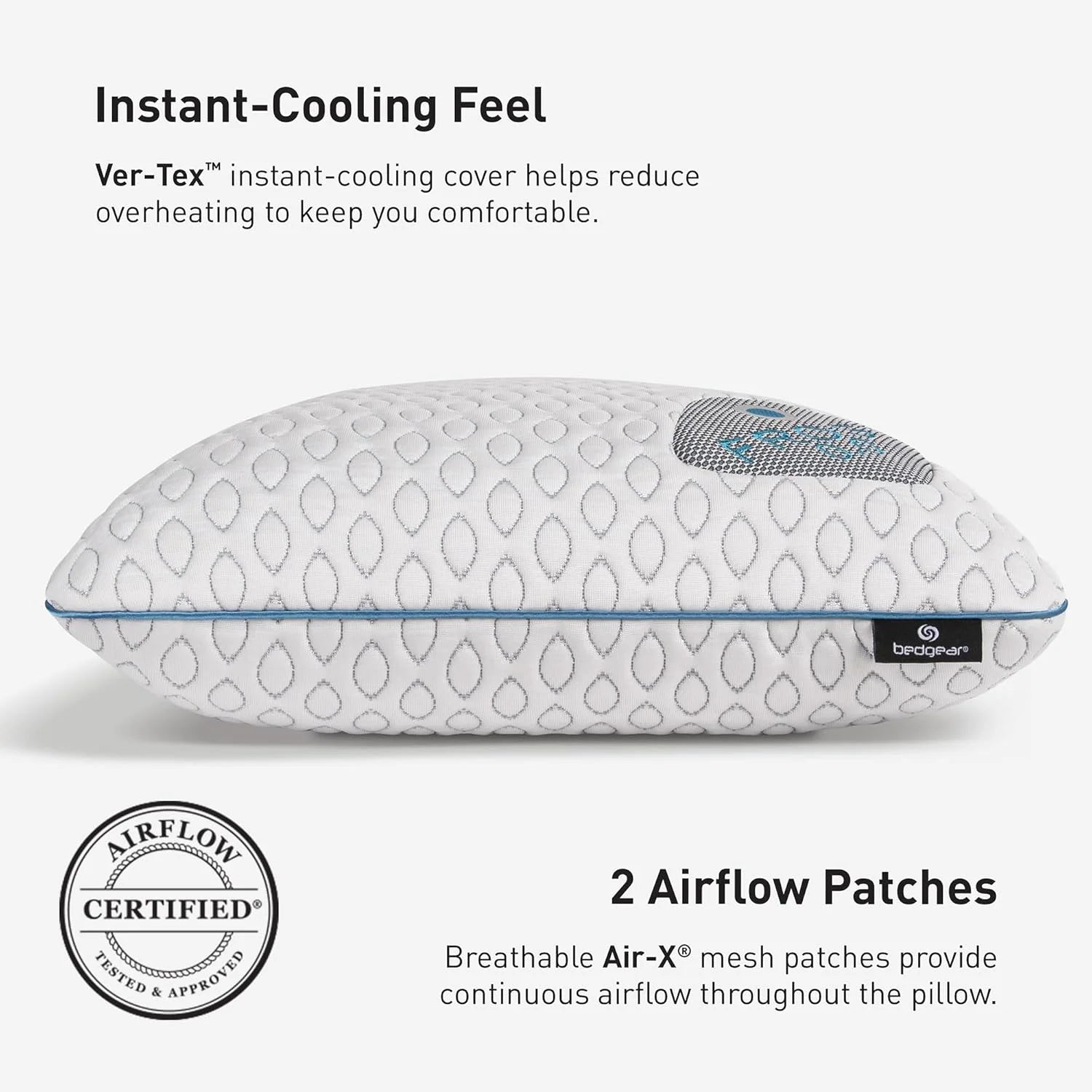 Bedgear Frost Performance Pillow - Size 3.0 - Cooling Bed Pillow for Hot Sleepers - Medium Firmness Pillow for All Sleep Positions, Hypoallergenic, Washable & Removable Cover
