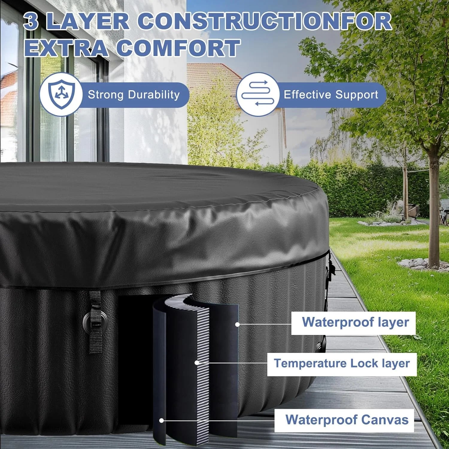 73 inch Outdoor Inflatable Hot Tub with 130 Bubble Air Jets, 4-6 Person Square Portable Hottub Spa with LED Control Panel, Blow Up Spa Bathtub with 2 Filter, Temperature up to 104° F