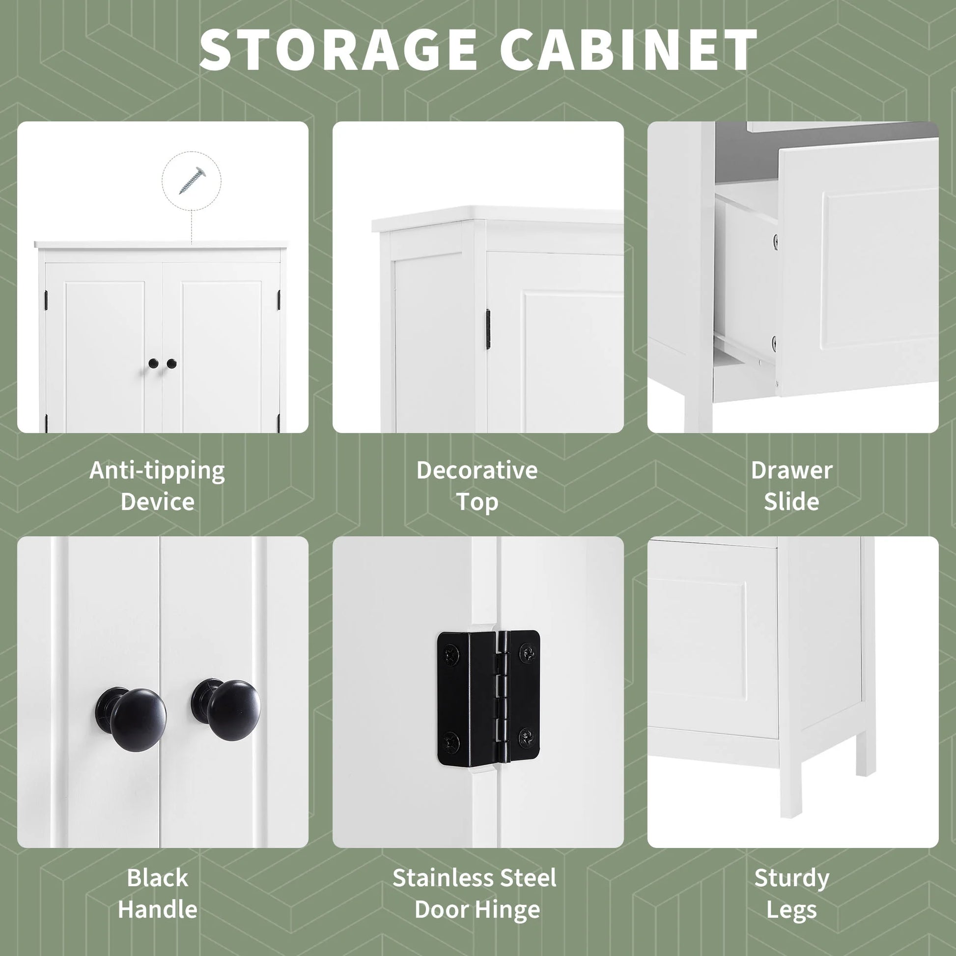 Aukfa 43.3" Tall Wood Storage Cabinet with Two Doors and Adjustable Shelves for Bathroom Kitchen, White