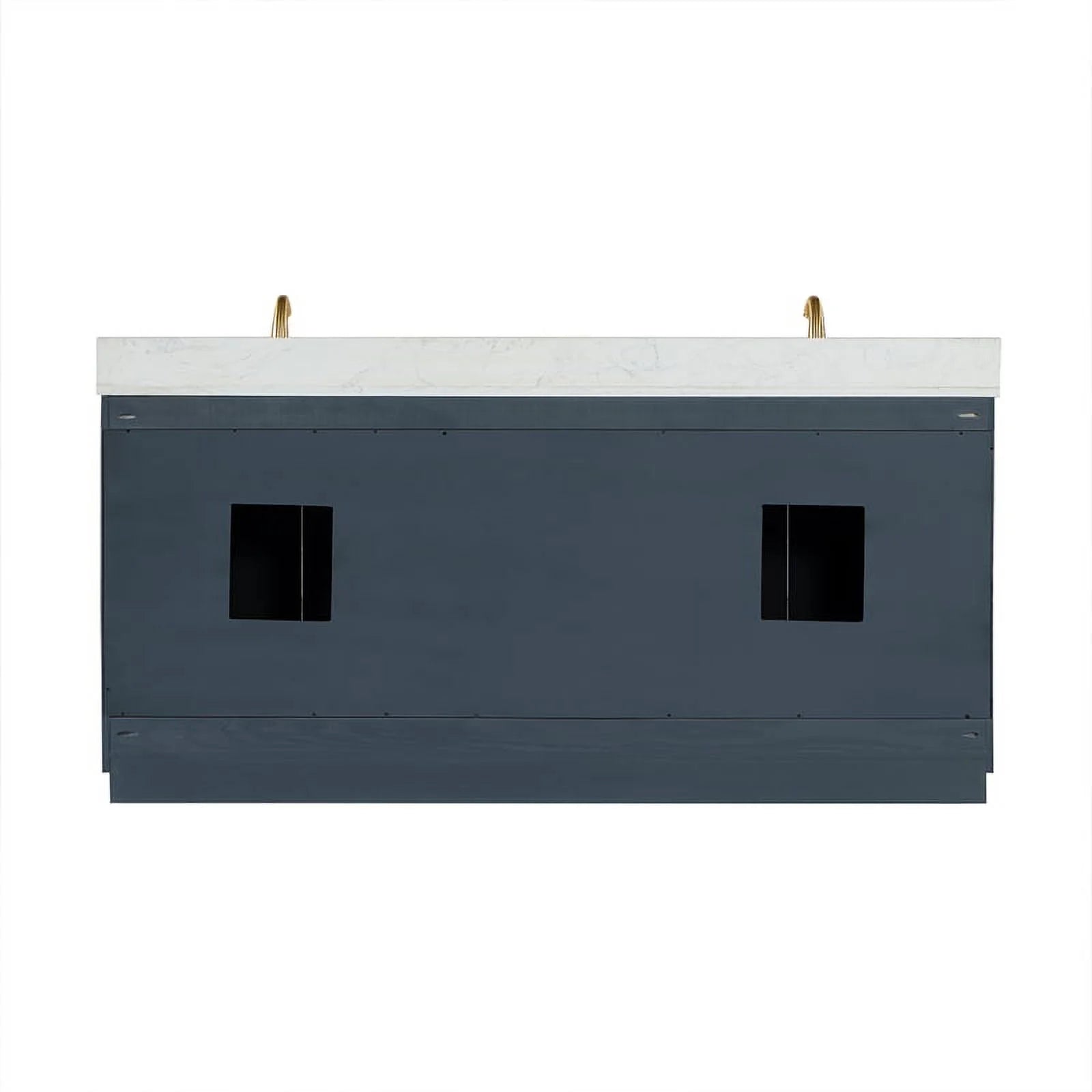 Gazsi 72" Double Bathroom Vanity Set in Black Oak with Grain White Composite Stone Countertop Without Mirror