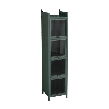Hassch 4-Tier Display Case Storage Cabinet with Flip-Up Glass Doors, 60.62"H Iron Kitchen Pantry Cabinet Showcase Organizer Bookcase for Entryway Bedroom Bathroom Living Room, Dark Green