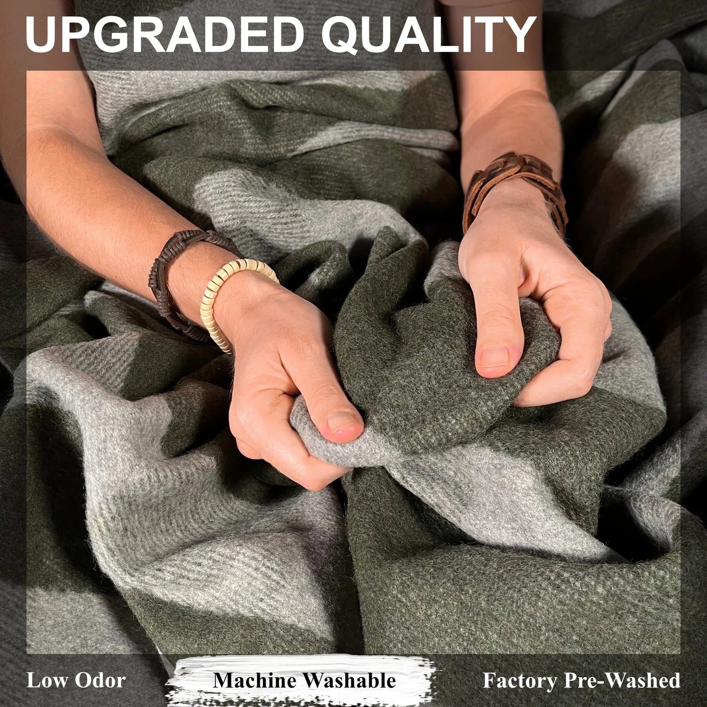 EKTOS 90% Wool Plaid Blankets, 66" x 90", Wool Camp Blanket, Warm Outdoor Blanket (Olive Green)