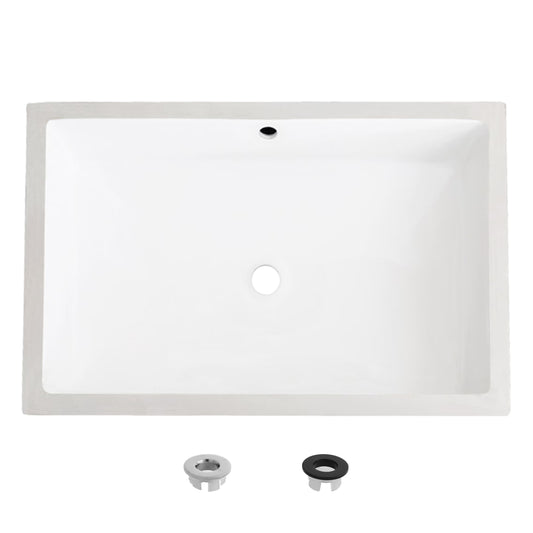 Stylish Undermount 20 Rectangular Porcelain Bathroom Sink with 2 Overflow Finishes P-209H"