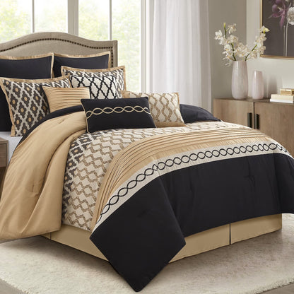 LANCO MODERN LIFESTYLE King Size Comforter Set, Burgundy, 10 Piece Bed in a Bag for All Seasons, Luxury Extreme Comfort Bedding Sets with Bedskirt, Pillow Shams, Euro Shams and Decor Pillows