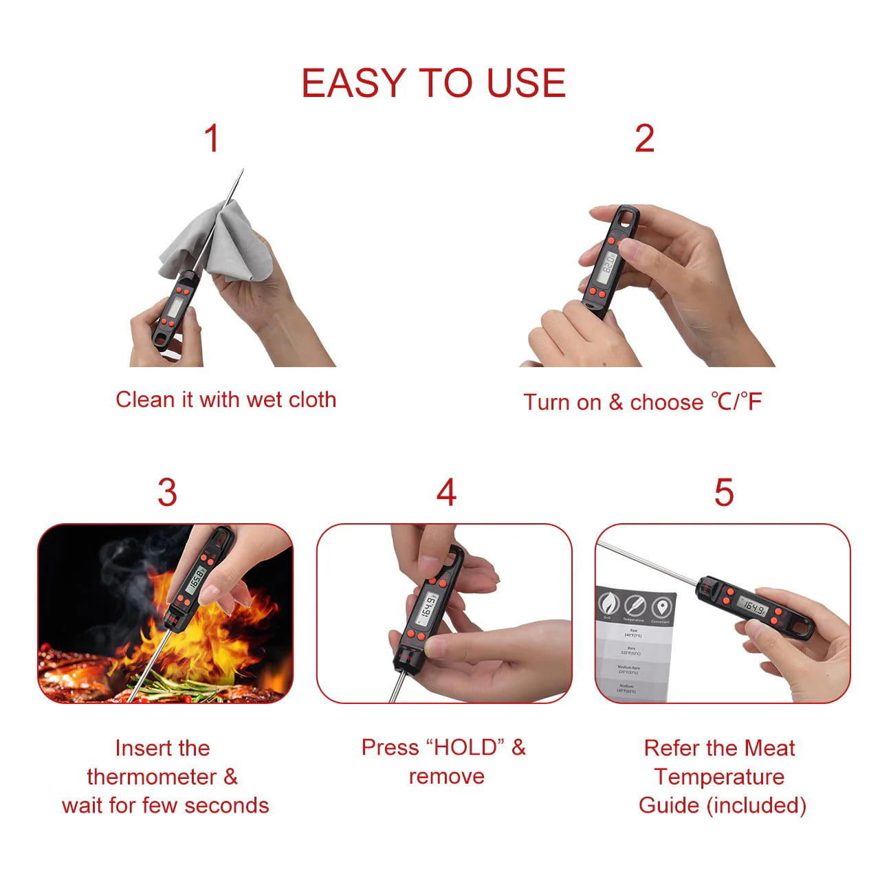 Habor Meat Thermometer, Instant Read Digital Cooking Thermometer, Grilling Thermometer with Super Long Probe for Kitchen BBQ Grill Smoker Meat Oil Milk Yogurt Temperature