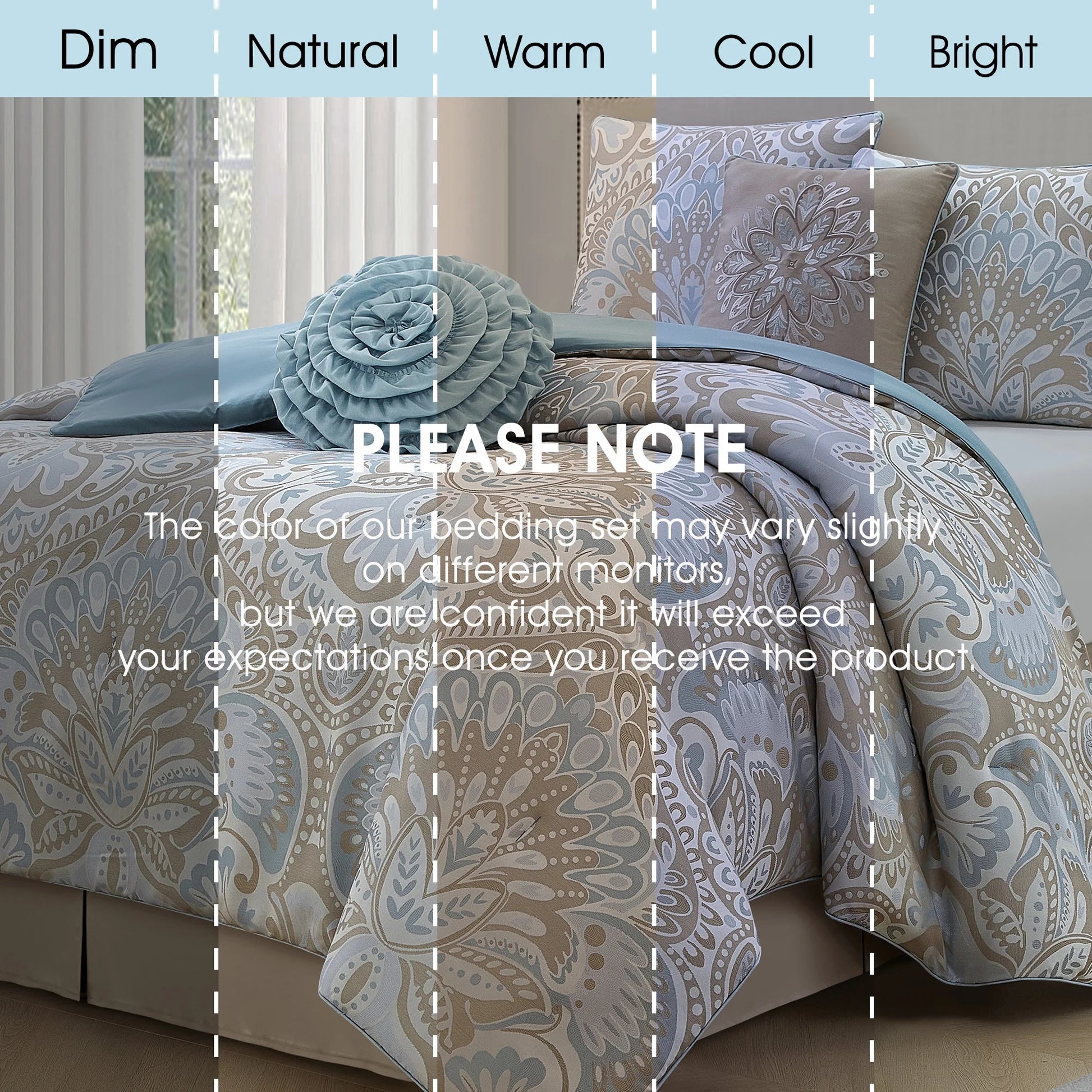 Lanco Luscious Diane 6-Piece Reversible Comforter Bedding Set, California King, Blue Gold, Fill Material Polyester, Floral