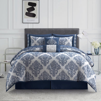 Lanco Smoke Grey Comforter Set California King Size, 9 Piece Jacquard Floral Bedding Set, All Season, Ultra-Soft, Matching Pillows & Shams, Bed Skirt