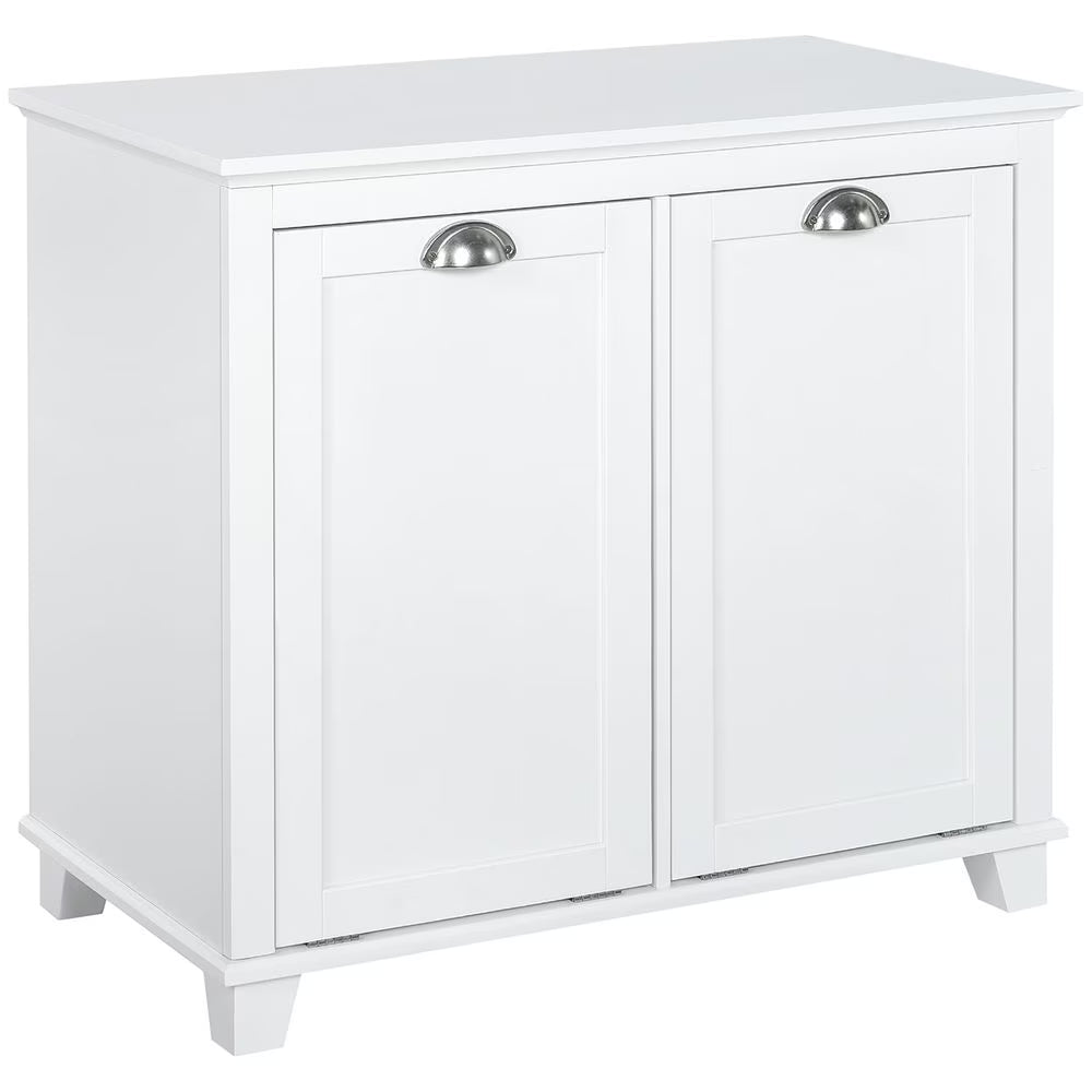 Resenkos Bathroom Floor Cabinet,Bathroom Storage Cabinet with 2-Compartment Hamper, Modern Bathroom Floor Cabinet for Washroom, White
