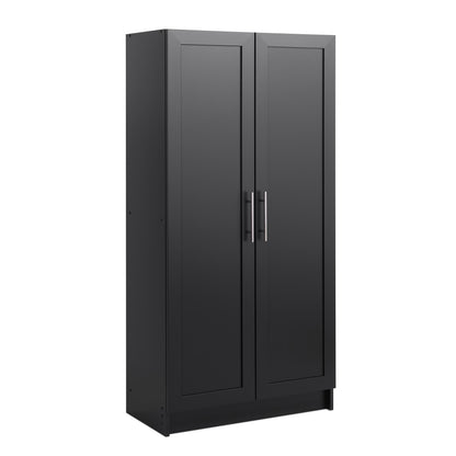 Prepac Elite Accent Cabinet with Panel Doors, Black Storage Cabinet, Bathroom Cabinet, Pantry Cabinet with 3 Shelves 16.75" D x 32" W x 65" H, BSCR-1001-1