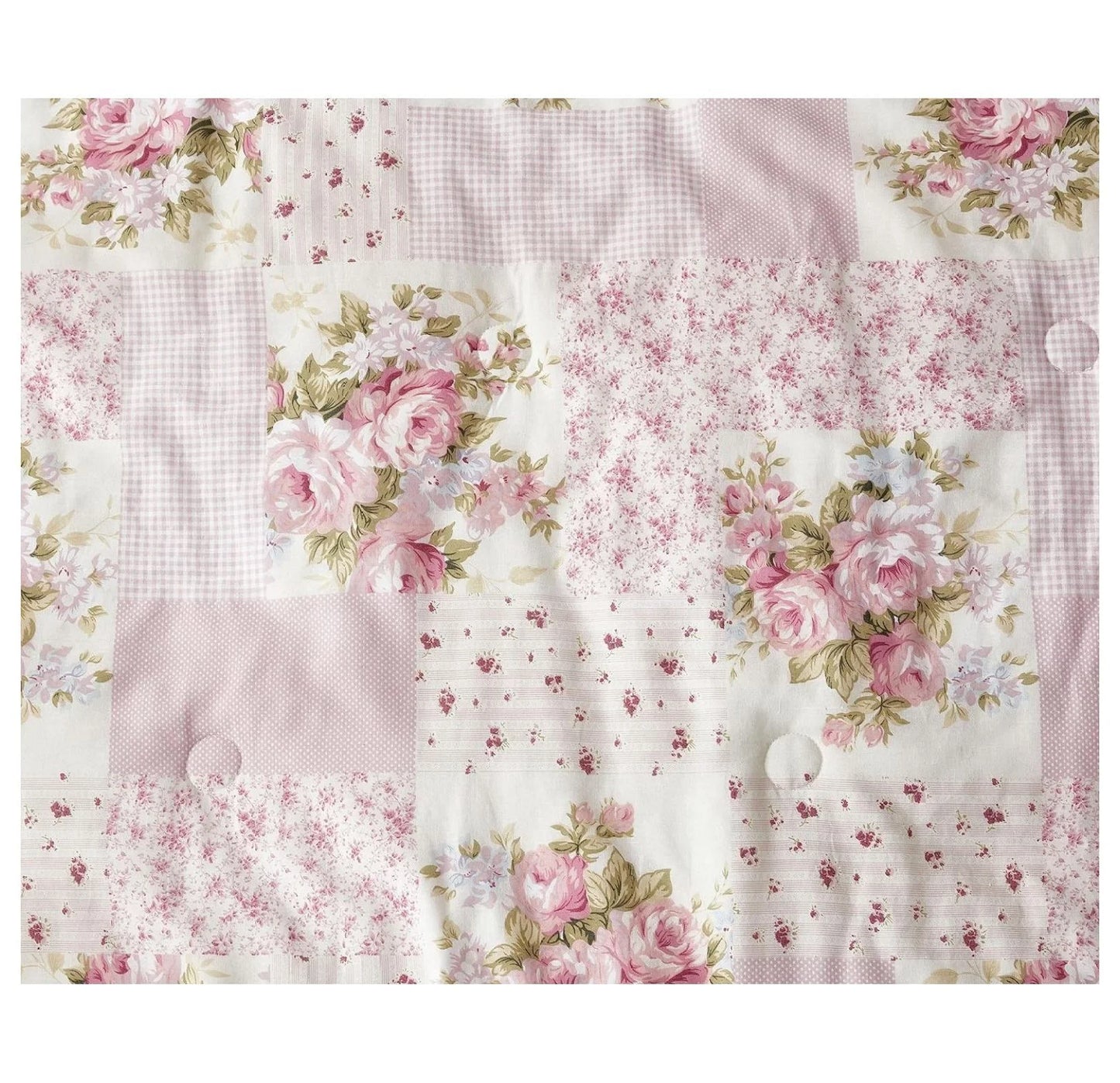 YOSITiuu Rosy 3-Piece Queen Size Washed Cotton Comforter Set - Floral Bedding Set Ivory Green Flower Polka Dot Printed Patchwork Reversible Lightweight Comforter for All Season