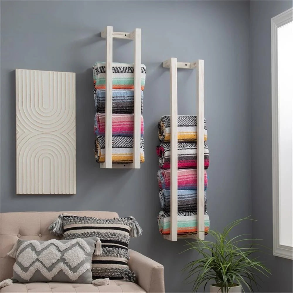 Linon Margot Wood Two Pack Towel Racks in Rustic Whitewash