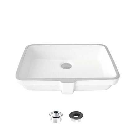 Stylish Undermount 20 Rectangular Porcelain Bathroom Sink with 2 Overflow Finishes P-209H"