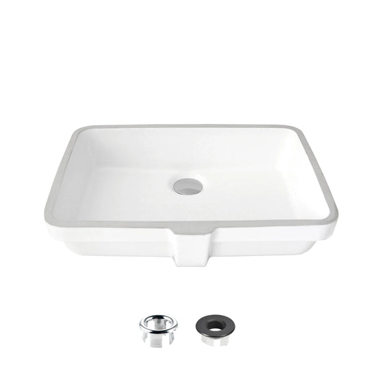 Stylish Undermount 20 Rectangular Porcelain Bathroom Sink with 2 Overflow Finishes P-209H"