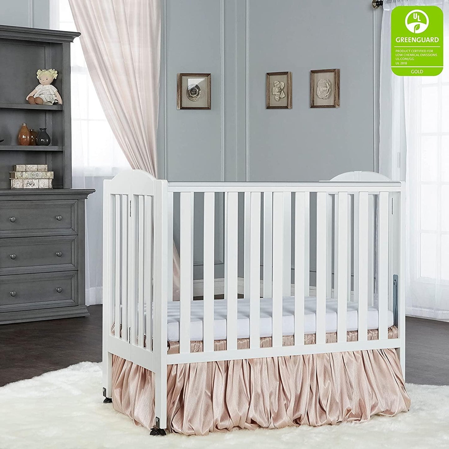 Dream On Me 2-in-1 Folding Portable Mini Crib in White. Mattress Pad Included. Easy to Fold and Store Baby Crib. Two Adjustable Mattress Height positions Convertible Crib