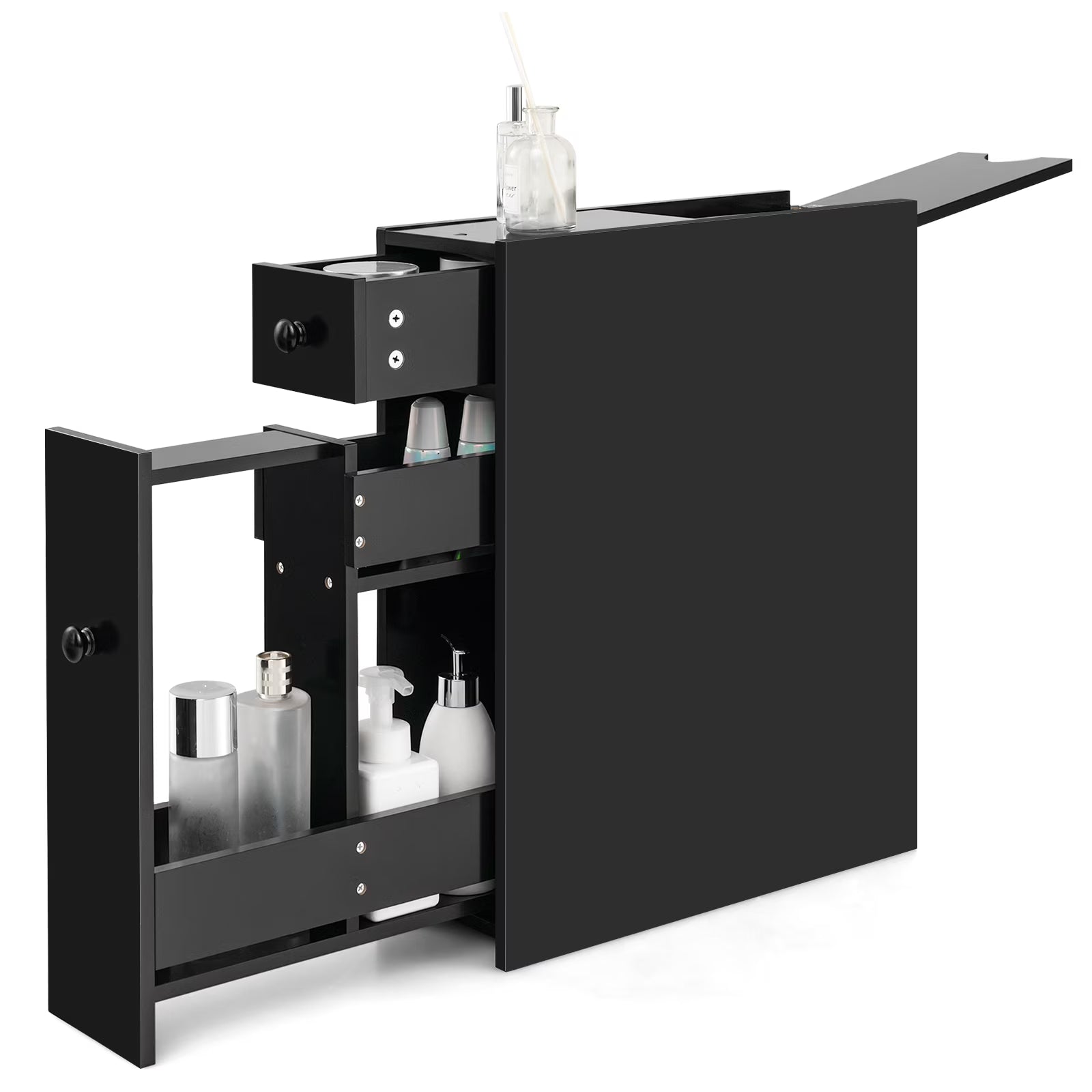 Topbuy Slim Bathroom Storage Cabinet Freestanding Toilet Paper Holder with Slide Out Drawers for Small Spaces White