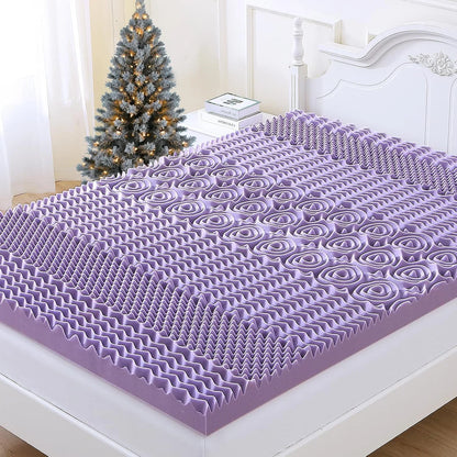 3 Inch Full Size Mattress Topper, 7-Zone Cooling Gel Infused Mattress Topper, Egg Crate Foam Bed Pad, CertiPUR-US and Oeko-TEX Certification (54"75", Lavender)