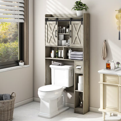 Over The Toilet Storage Cabinet, Farmhouse Storage Cabinet Over Toilet with Sliding DoorsHome Space-Saving Toilet Rack, for Bathroom, Restroom, Laundry
