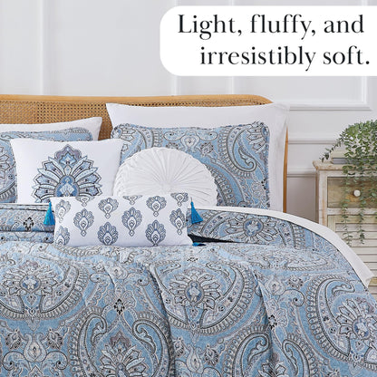 Southshore Fine LinensOversized 5-Piece Twin/Twin XL Quilt Bedding Set with two matching shams and three decorative throw pillows, oversized Paisley farmhouse bedspread Pure Melody Aqua