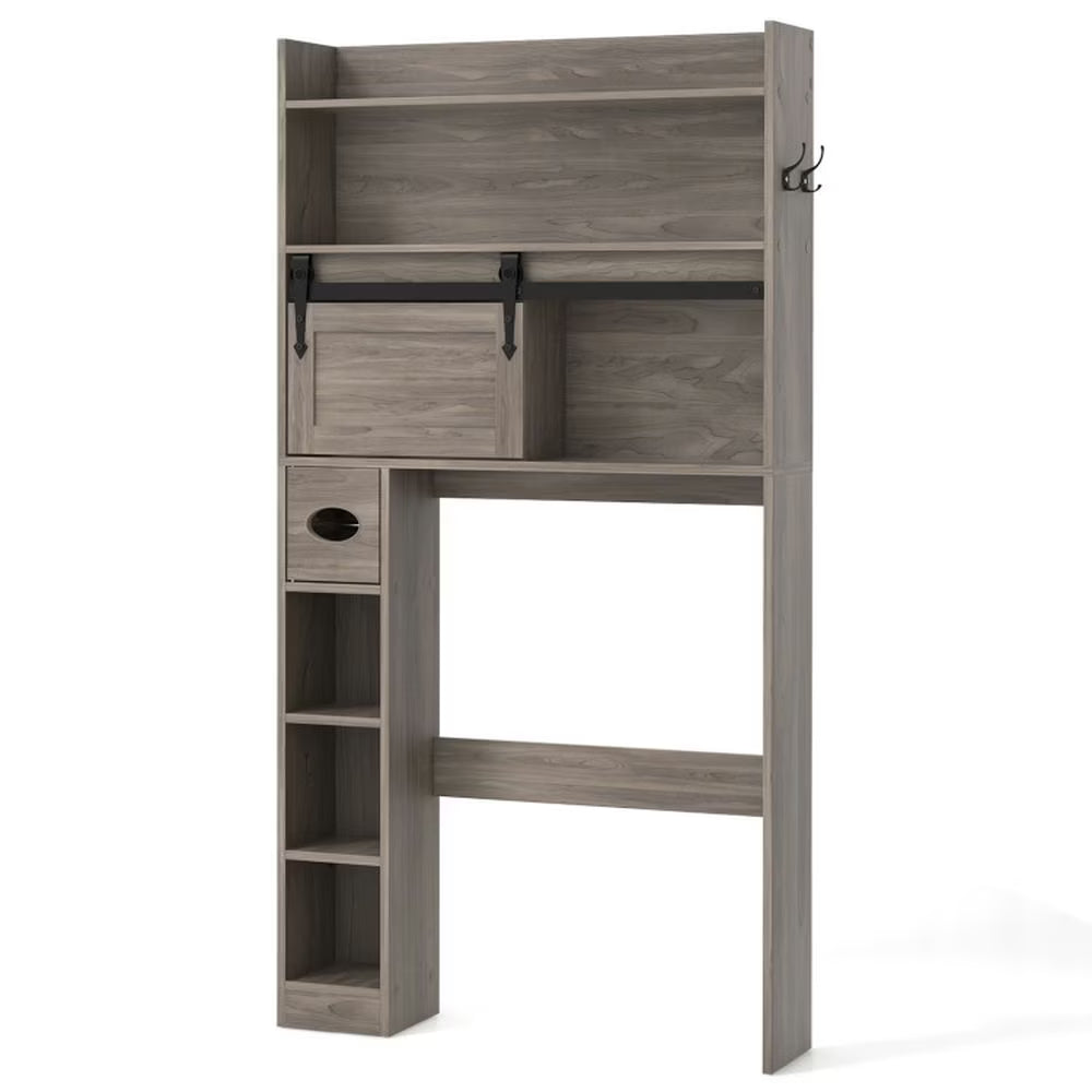 Resenkos Over The Toilet Storage Cabinet with Sliding Barn Door and Adjustable Shelves-White, Bathroom Cabinet Organizer