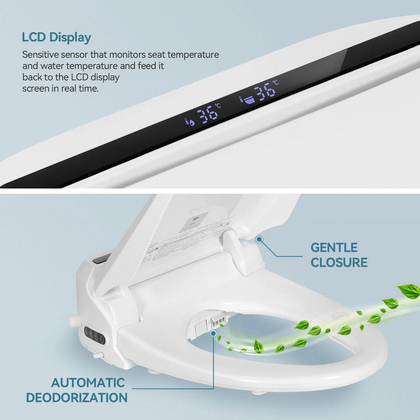 PULUOMIS Elongated Electronic Bidet Toilet Seat White with Heated Seat and Self-Cleaning Nozzle