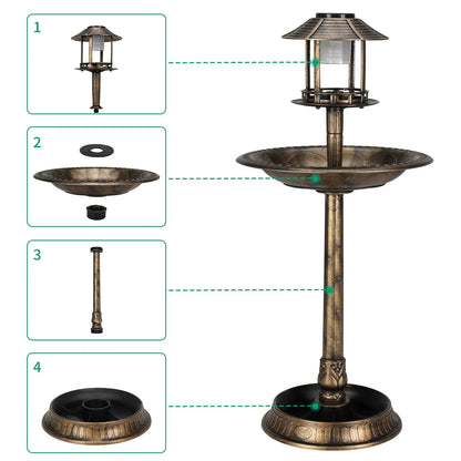 Zimtown Courtyard 42 Inch Bird Bath w/Solar Light Garden Decor