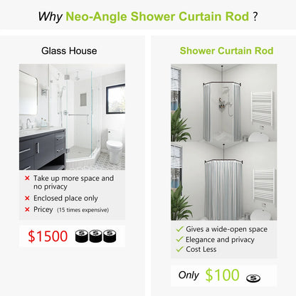 Naiture Stainless Steel 18-1/2" X 26" X 18-1/2" Neo-Angle Shower Curtain Rod with Ceiling Support, Brushed Nickel Finish