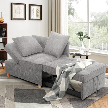 SEJOV 4-in-1 Convertible Sleeper Chair Bed, Linen Sofa Bed for Small Space, Futon Sofa with 2 Throw Pillows for Living Room, Single Recliner with 5 Adjustable Backrest for Bedroom Apartment, Brown