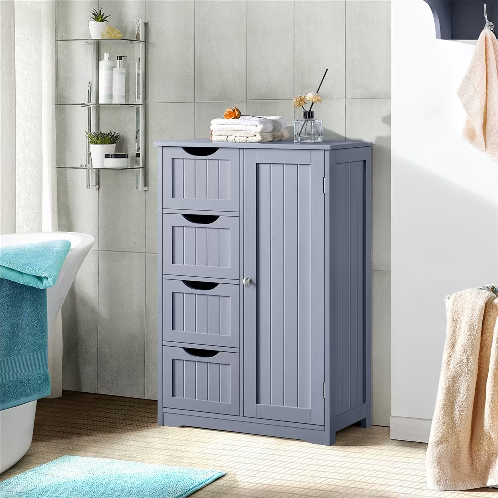 Alden Design Wooden Bathroom Storage Cabinet with 4 Drawers & Cupboard, Espresso